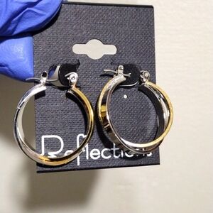Women's Stunning Two tones Silver and gold Crossing Hoop Design Earrings